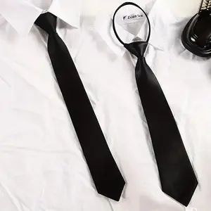 2026 Women's Solid Black Pre-Tied Necktie Lazy Easy-Wear Formal Tie for Shirt Blazer Chic Office Work & Casual Outfits Trendy TikTok Fashion