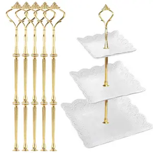 3 Tier Tray Hardware Kit – Gold Crown Fittings for DIY Dessert Stand, 5 Sets of Rods & Handles – Plate Not Included – Perfect for Fruit Cake Stand, Party Display outdoorfun