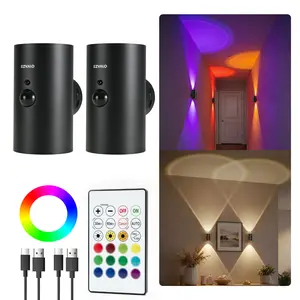 EZVALO Motion Sensor Wall Lamp with Remote, Wall Light Cordless, 4000mAh Rechargeable RGB Ambient Smart Lamp, Magnetic Stick-On Night Lighting for Living Room, Hallway, Bedroom and Stairs (2 Pack) Renter-Friendly Mother's Day Gifts