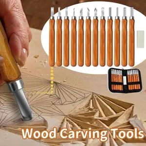 14 Piece  Carbon Steel Wood Carving Tool Set with Whetstone and Protective Case，for relief carvings, 3D carvings, stencils, patterns, woodworking clay, linoleum