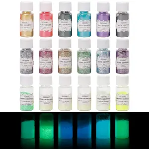 SEISSO 18-Bottle DIY Glow & Shimmer Set | Mica Powder, Glow Sequins & Sand | Perfect for Epoxy Resin, Nails, Slime & Candle Making