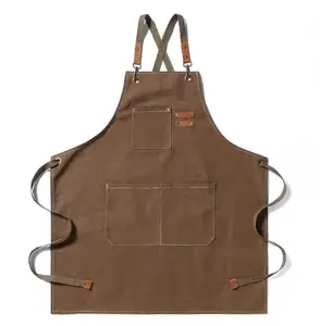 Hairstylist Apron with Pockets Hairdresser Apron for Hair Stylist Apron for Women Apron Chic Leather Details 100% Cotton Canvas 3 Multifunctional Pockets Adjustable Strap