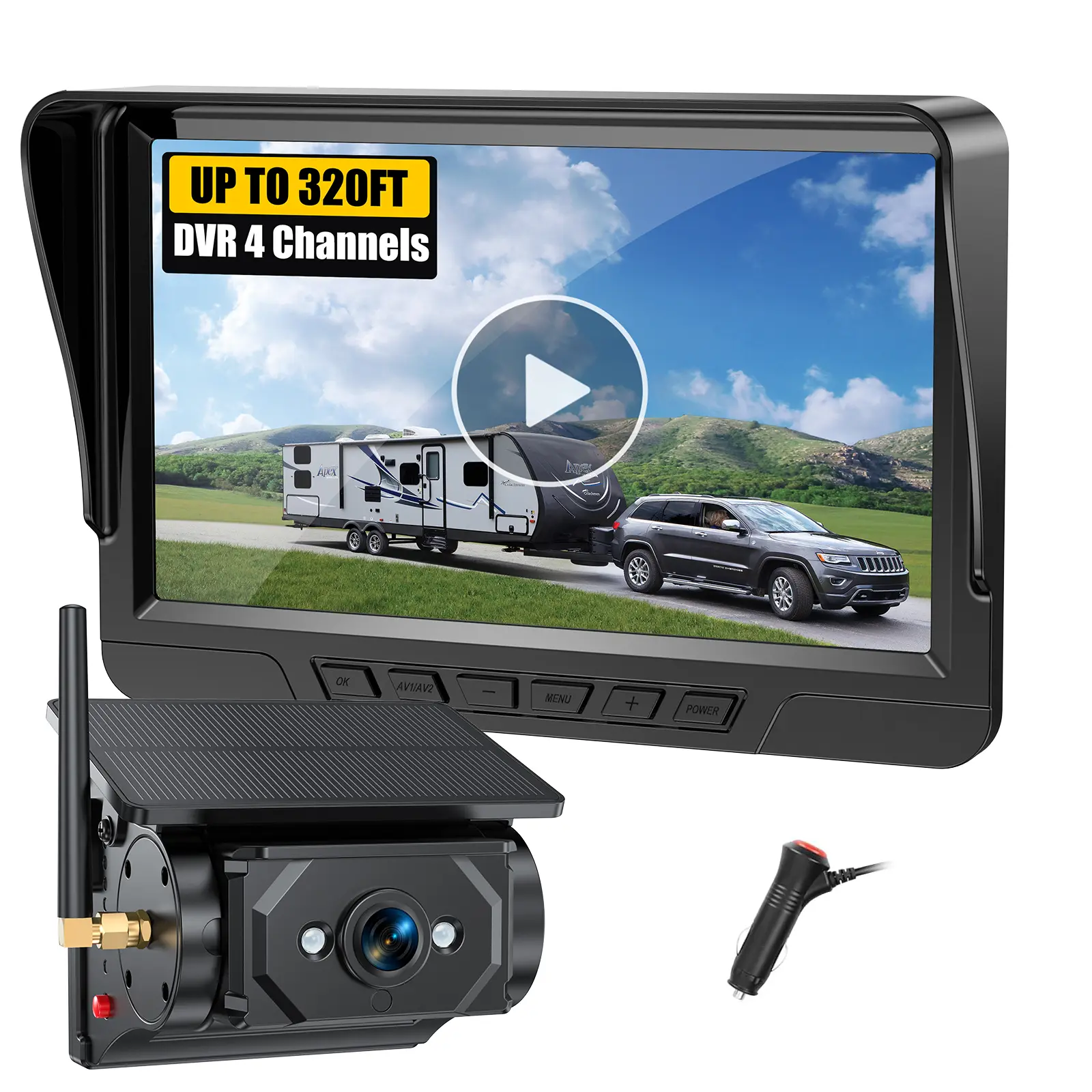 SOARFLY Magnetic Wireless RV Backup Car Camera, USB-C Rechargeable Battery & Solar-Assisted Power, Wireless Setup, 7" HD 1080P with Night Vision & Memory Recording, Dashcam for Trailer Truck, Automotive Dashcam