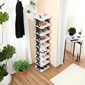 9-Tier Tall Narrow Shoe Rack Organizer - Sturdy Plastic High Quality Space-Saving Corner Shelf for Entryway, Closet, Doorway, Garage, Living Room