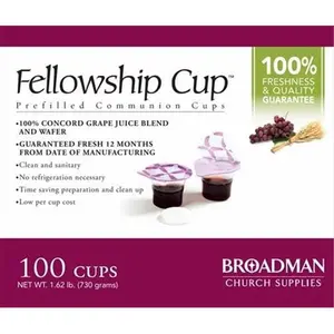 212 MAIN Disposable Communion Fellowship Cup - Pre-Filled with Grape Juice & Unleavened Wafer, No Refrigeration, Ready to Serve, 1-Pass Serving, Tray Compatible, Box of 100 (Formerly B-H Publishing Group 63429)