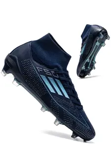 High Top Football Boots For Men - Professional Non-Slip Lace Up Football Shoes With Comfortable Striped Microfiber Upper, Durable All-Season Soccer Cleats For Training & Competition