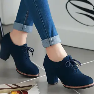 Women's Elegant Lace-Up Heeled Shoes - Solid Color, Round Toe, Thick Bottom Sports & Outdoor Footwear, Shoe