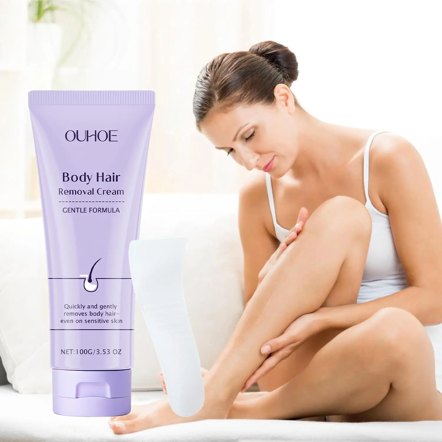 Depilatory Hair Removal Cream with Applicator - Gentle Removal Shaving, Smooth, Sensitive Skin Safe, Alcohol-Free, Full Body Use, Non-Irritating Beauty & Bath Body Care Product