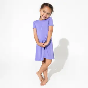 Poppin Purple Bamboo Girls' Short Sleeve Dress