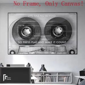 Unframed Life Has No Rewind Cassette Wall Art, Motivational Quote Wall Art Poster Print, Success Quote, Entrepreneur Mindset