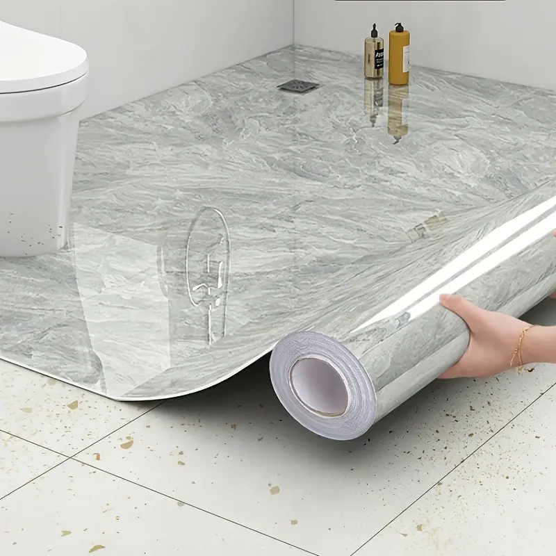 Self-Adhesive Peel and Stick Waterproof Vinyl Wallpaper, Bathroom Use, Interior Walls, Glossy Floor Wall Cover, Easy Install Moisture Proof Sticker, Shower Bathtub Toilet Compatible