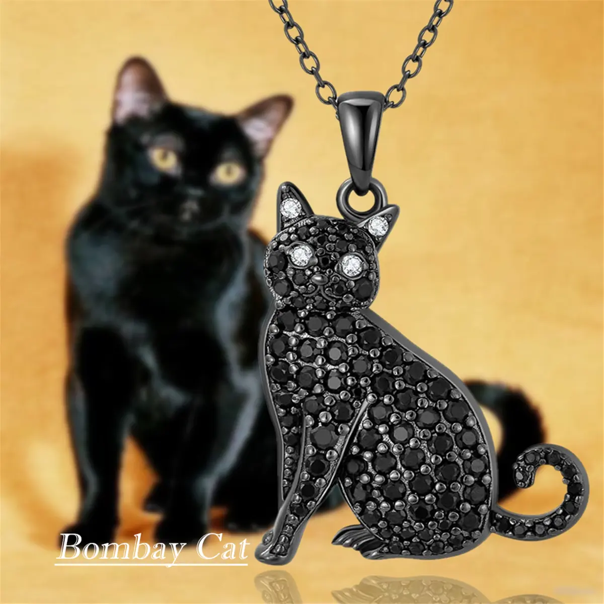 1Pc Elegant Bombay Black Cat Pendant Necklace for Women Exquisite Pet Kitten Jewelry Accessories Unique Cat Lover Birthday Holiday Gift