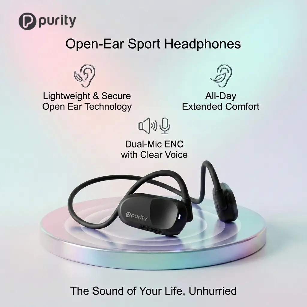 Purity Air Open Ear Earphones – TikTok Viral Wireless Bluetooth Headphones with Dual Mic Noise Cancelling, True Air Conduction for Sports & Daily Use, Sweat Resistant Long Wearing Comfort