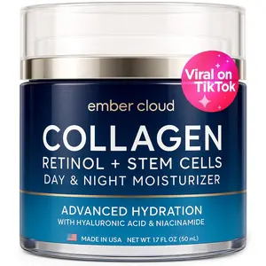 Collagen Face Cream with Stem Cells Retinol Hyaluronic Acid Niacinamide for All Skin Types - Anti-Aging Face Moisturizer with Airless Pump - Day & Night Cream for Wrinkles - Made in USA