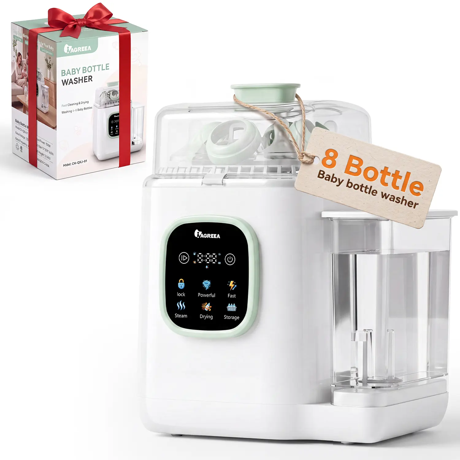 IAGREEA Baby Bottle Washer Pro, 4-in-1 Cleaning Machine Fit 8 Bottles, 30 Spray Holes, Washer, Sterilizer + Dryer In One Appliance for Essentials like Bottles + Pump Parts