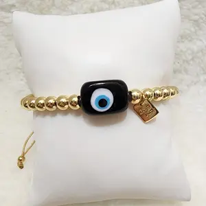 Gold Plated Evil Eye Adjustable Bracelet - Chic & Sophisticated Design for Casual & Formal Occasions - Comfortable Wear - Versatile Jewelry Accessory - 0.8 oz Weight