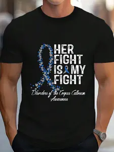 100% Cotton Her Fight Disorders Of The Corpus Callosum Awareness T-Shirt Women's Men's Graphic Tee Crew Neck summer vacation Tops