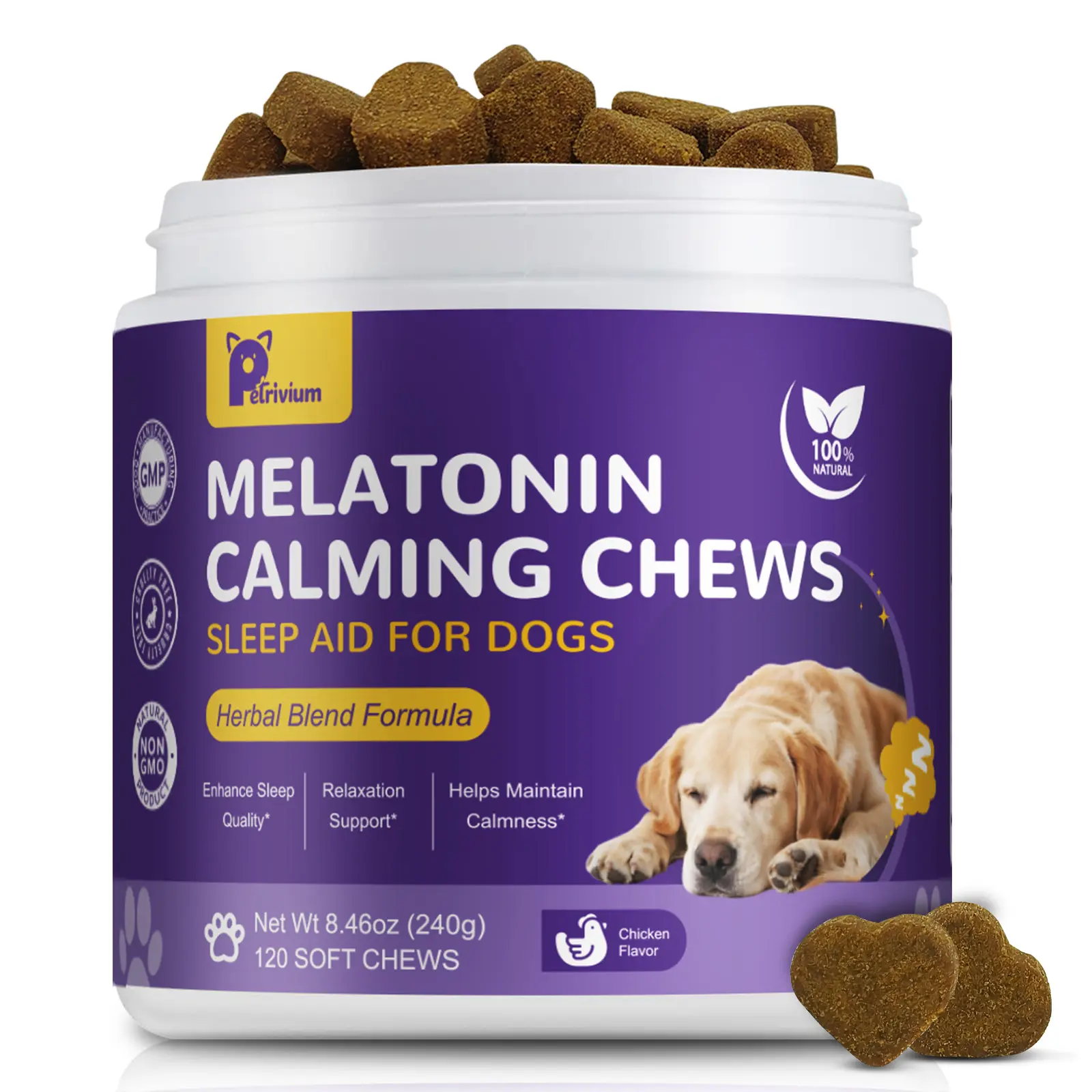Petrivium Melatonin for Dogs, Dog Melatonin Calming Chews for Small and Large Dogs - Natural Sleep Aid for Anxiety Stress Relief - Puppy Sleeping Pills - Thunder, Separation, Barking, 3mg, 120ct-#Summervibes#petloversPetrivium sohochic