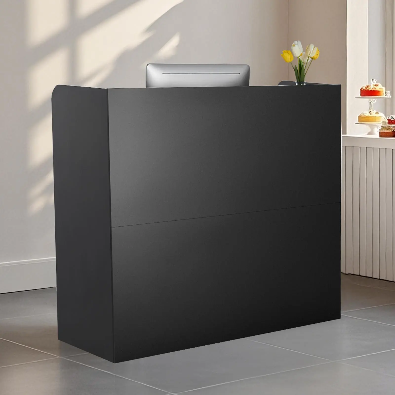 【DealsForYouDays】VEVOR 47-Inch Rectangular Modern Style Composite Wood Reception Desk, Home Office Commercial Furniture with Lockable Drawer, Storage Cabinet, for Lobby Checkout, Black (Fathers Day Gift), Home Office Furniture, Composite Wood Desks