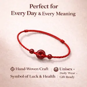 Handmade Red String Bracelet with Ping An Buckle & Cinnabar Beads – Adjustable Lucky Feng Shui Protection Bracelet for Women & Men, Meaningful Gift Faith Wear Jewelry