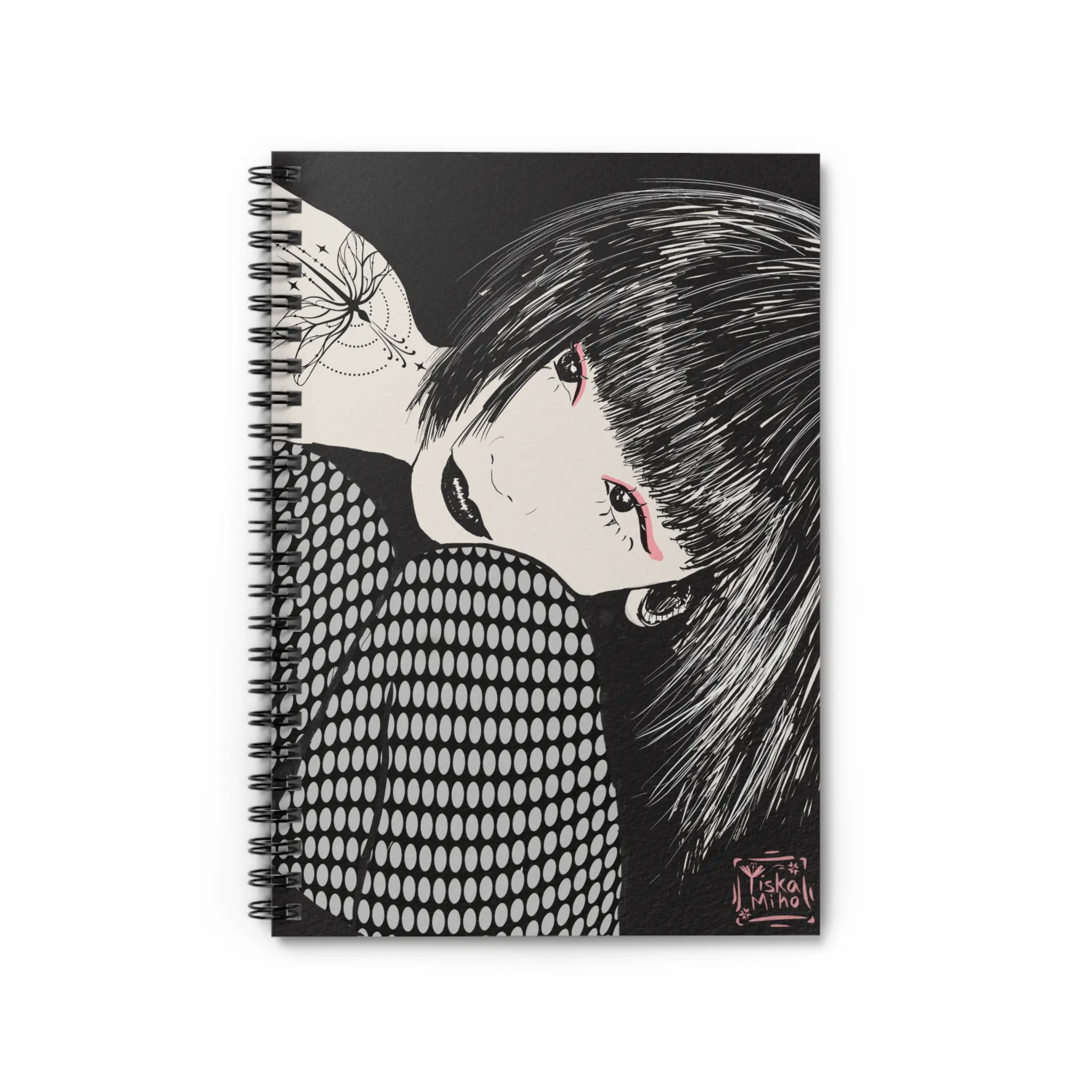 "Girl With The Dragonfly Tattoo" Chic Artistic Spiral Notebook - Ruled Line, Stylish Journal, Unique Gift, Art Lover's Diary, Creative Writing Pad, Sketchbook