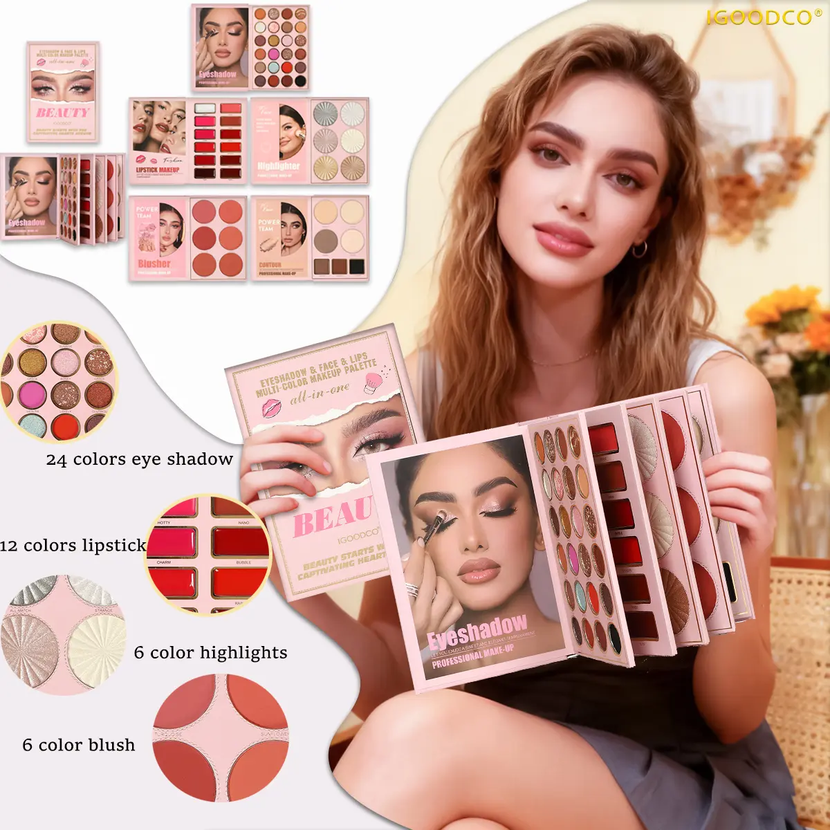 IGOODCO 【IG3130】 Multicolor Eyeshadow Palette - High-Pigment Cosmetic, Colorful Pearl Eyeshadow, Glitter Sequins, Makeup Set with Lipsticks, Highlighters, Ideal for Stage Use, Women's Gifts