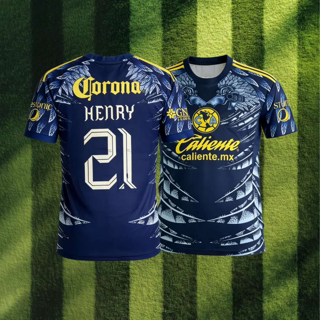 21# Henry Martin 25 26 Mexico LIGA MX Club America Away Blue Short Sleeve Soccer Jersey Fans Version Breathable
