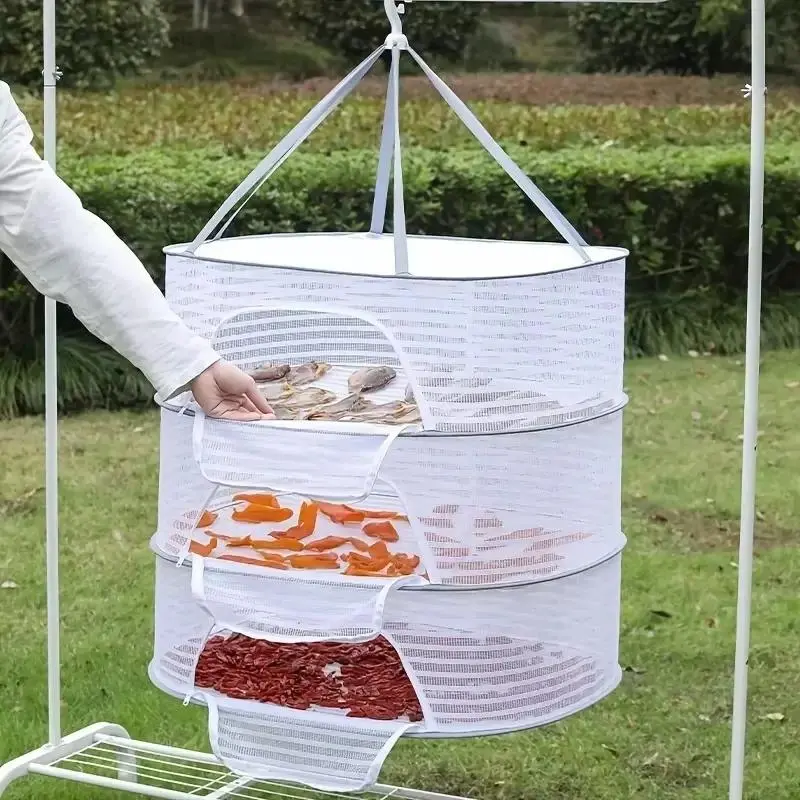 1-3 layer folding fishnet, non-toxic polyester net, 1 pc hanging drying net, suitable for fruit and vegetable herbs, with zip, Hangable, Foldable, Portable Drying Rack