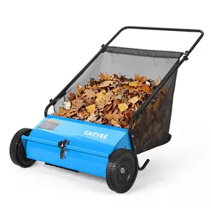 [FLASH SALE] Garvee 26-Inch Push Lawn Sweeper, Walk-Behind Leaf & Grass Collector with 4 High-Speed Brushes, 7 Cu. Ft. Hopper, Heavy-Duty Yard Sweeper for Lawn, Patio & Driveway, Blue