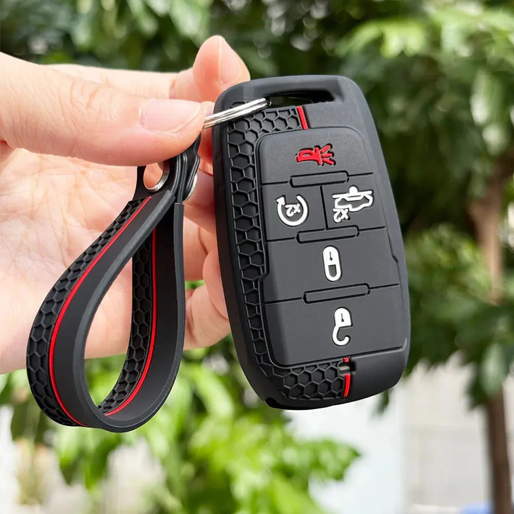 Silicone Car Key Fob Protector Case with Lanyard Keychain Holder - Waterproof, Dustproof, Mold Opening Design for Ram 1500, 2500, TRX & Dodge Charger, Practical Daily-Use Protection