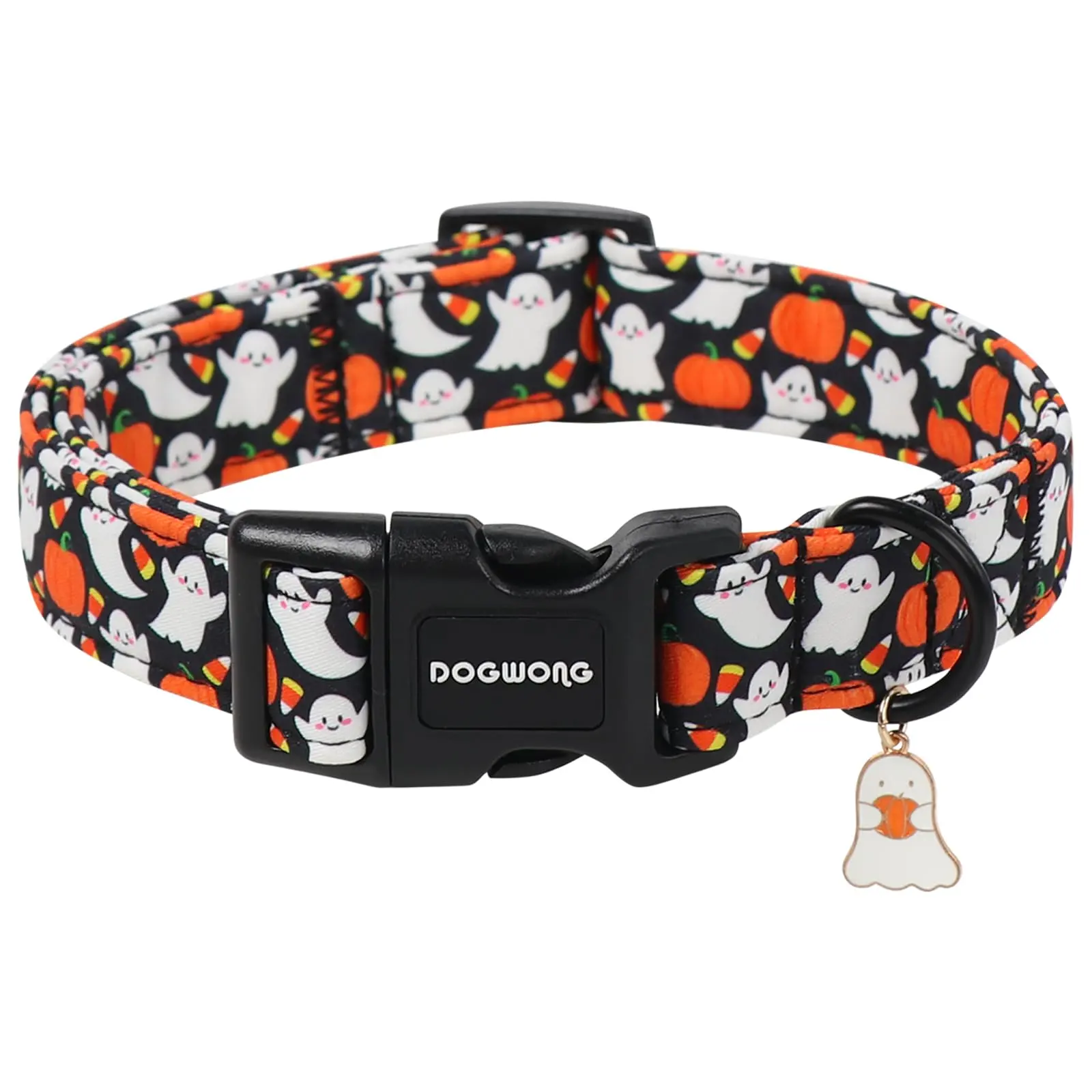 DOGWONG Halloween Cotton Dog Collar with Ghost Pendant, Adjustable Universal Safety Plastic Buckle Accessory for Small, Medium, Large Dog Breeds, Adjustable Collars, Comfortable