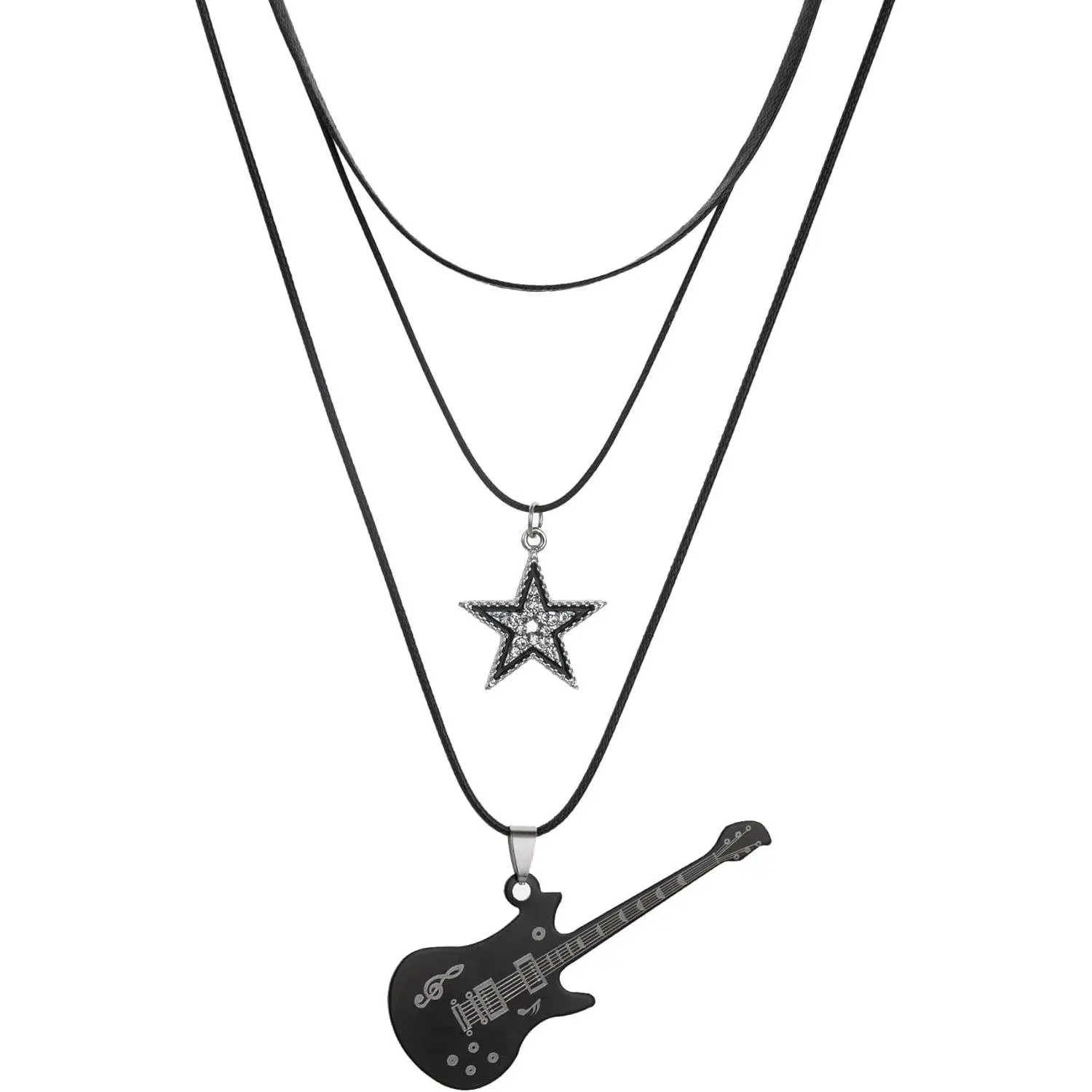 Unisex Eboy Punk Star Alloy Coated Metal Choker Necklace - 9 cm Adjustable Cable Design, Rock Roll Guitar Layered, Casual Lightweight, Affordability and Satisfaction Fashion Costume Jewelry Accessory