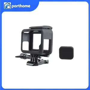 Protective Silicone-Plastic Housing Case Mount with Soft Lens Cover, Charging-Compatible Accessories for GoPro Hero5, 6, 7 Black