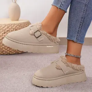 Women's Slippers Platform Snow Boots Buckle Mini Ankle Booties Comfortable Slip-On  Boot  for Indoor Outdoor