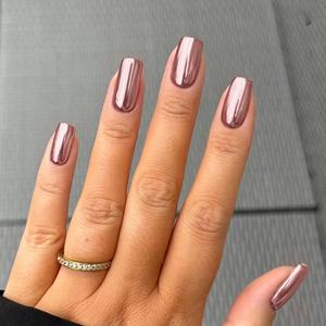 Metallic Rose Chrome Press-On Nails – Long Square False Nails with High-Shine Mirror Finish, Easy to Apply and Remove, Perfect for a Chic, Modern Look, Durable and Reusable Manicure for Special Occasions, Parties, or Everyday Glam, Trendy Nail Art Design
