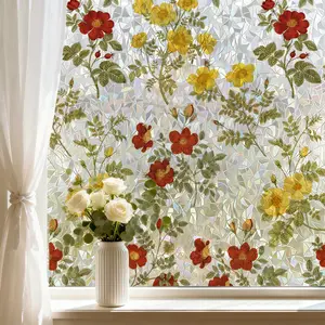 1 Roll Static Cling Iridescent Floral Window Film, Colorful Flower Privacy Window Sticker for Home Decor, Glass Decoration, Living Room, Bedroom & Kitchen Sliding Doors, Removable Privacy Film outdoorfun