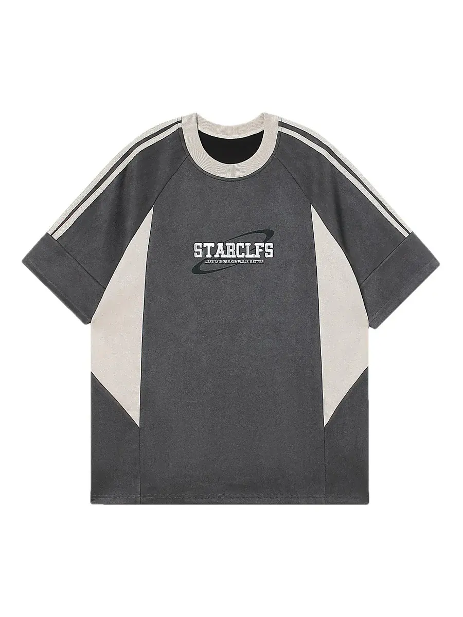 Thesupermade Men's Oversize Ribbed Crew Neck Casual Short-Sleeve T-Shirt - Breathable Cotton Blend Fabric, Suede Colorblock Spliced, Contrast Sides, Stylish Letter Print Streetwear Top