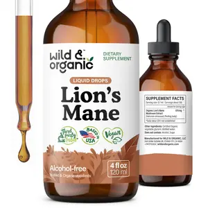 Wild & Organic's Lion's Mane Liquid Drops - Brain & Focus Support - Vegan, Sugar & Alcohol-Free Extract Tincture - Healthcare & Fitness Supplement - Natural