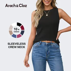 Arach&Cloz Womens Sleeveless Knit Tank Top Soft Crew Neck Sweater Vest Dressy Casual Spring Summer Outfit SummerVibes 2026