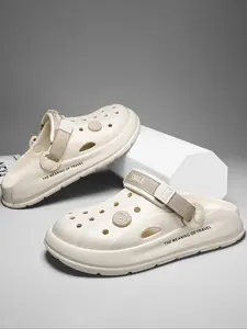 VELYN SHOES Women's Plain Color Letter Print Clogs, Casual Comfortable Breathable Clogs, Fashionable Soft Comfortable Clogs for Indoor & Outdoor Wear, Breathable Slippers, Lightweight Breathable Slippers Heel-Activated Light-Up