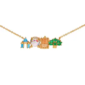 New Cute Multicolor Zirconia Amusement Park Theme Women's Necklace, Castle Vegetable Pendant Necklaces, Dainty Fashion Jewelry for Girls