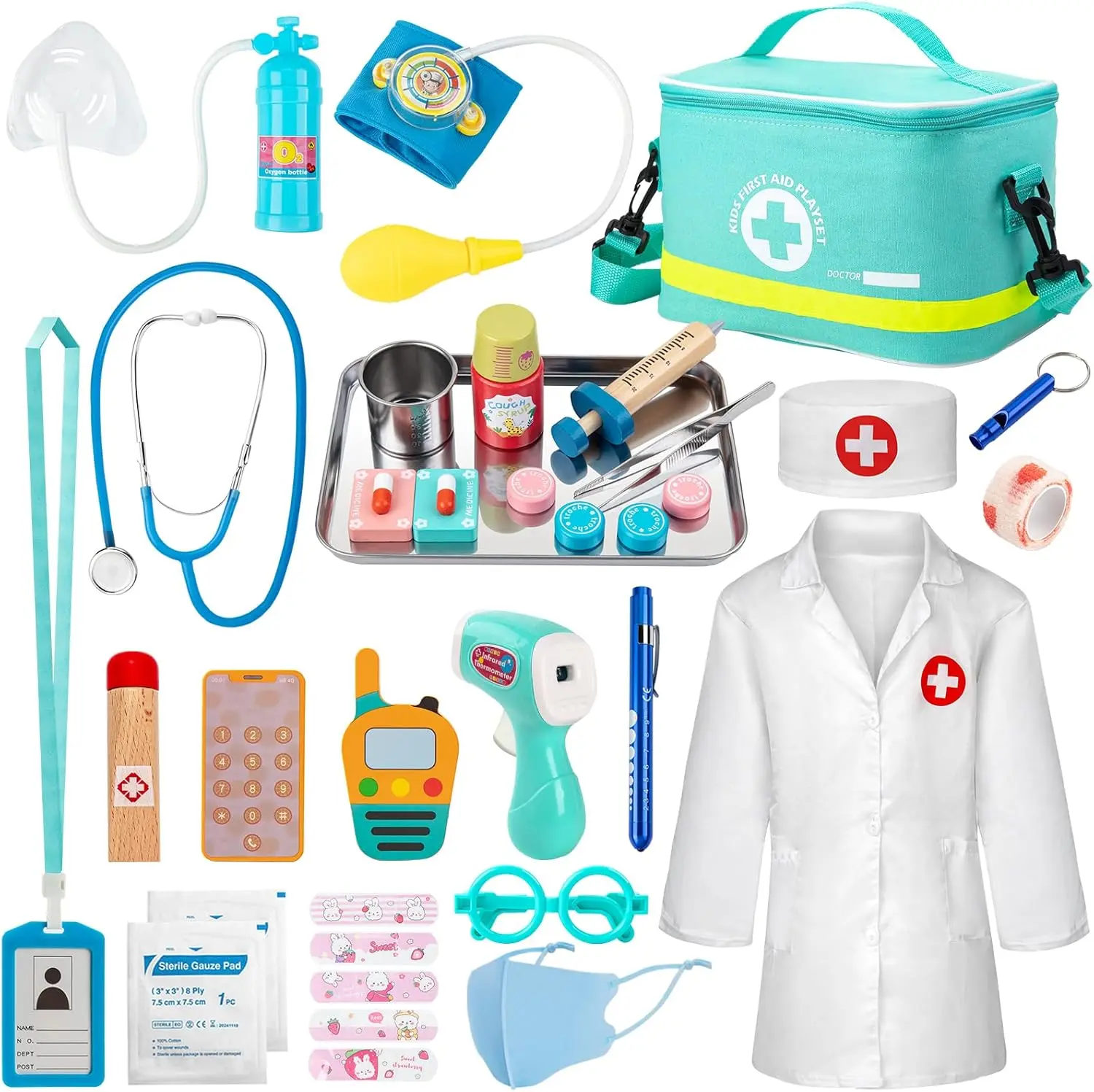 34-Piece Kids Doctor Pretend Play Set, Medical Bag & Electronic Stethoscope Toy, Role-Play Gift for Toddlers