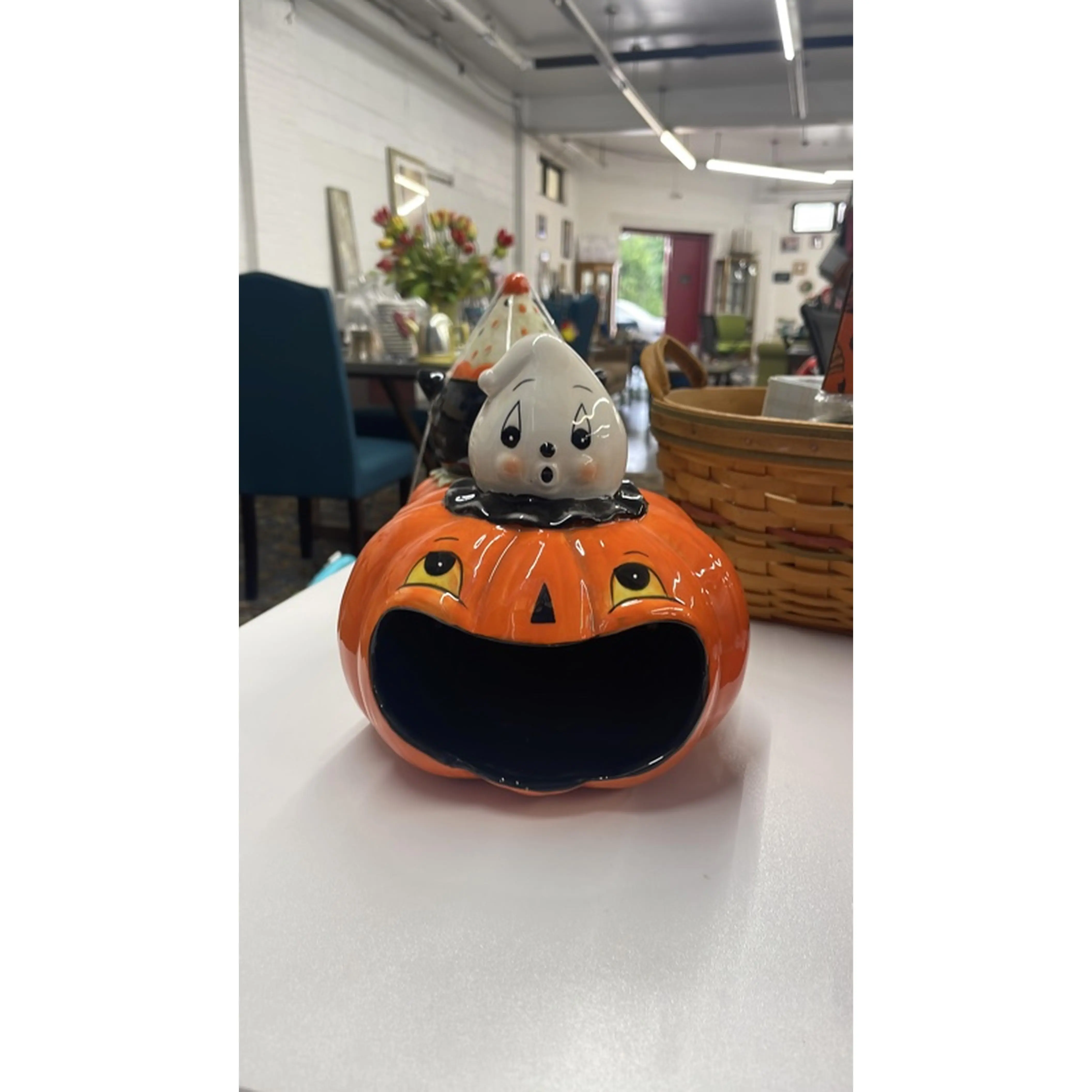 Johanna Parker Halloween Pumpkin Bowl with Ghost Design for Festive Decor