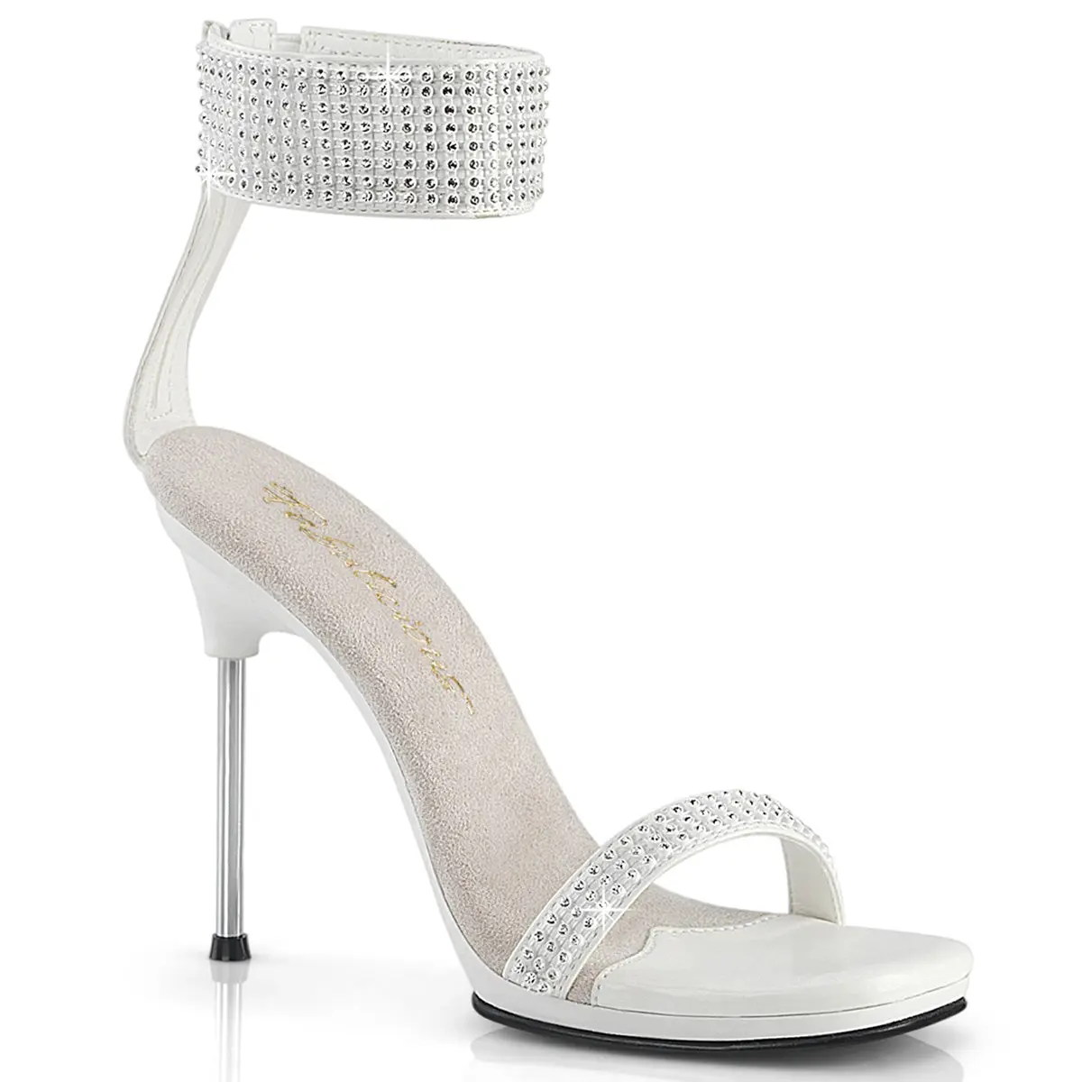Women's Open Toe Platform Stiletto Sandals - Rhinestone Ankle Cuff, 4.5in Back Zip High Heels for Evening, Bridal Wear Footwear