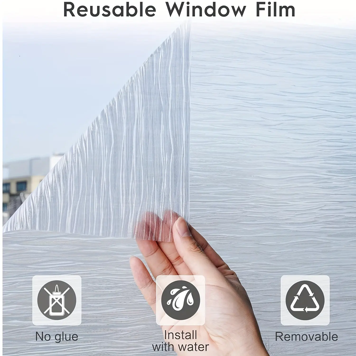 Frosted Static Cling Window Privacy Film - Non-Adhesive Vinyl Rectangular Sheet for Home Decor, White, 24x118"