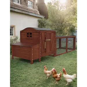 GARVEE Chicken Coop, Outdoor Chicken Coop for 3-5 Chickens, 106in Chicken Coop with Run, Wooden Chicken Coop with Waterproof Roof, Nesting Box, Pull Out Trays and Ramp, Red Train