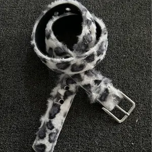 Leopard Print Fluffy Y2K Niche Designer Punk-Style Street Pin-Buckle Waist Belt elegant belt buckle street style