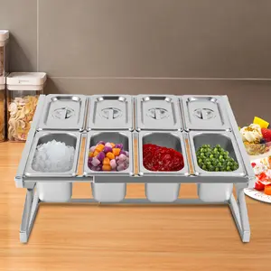 8 Pan Stainless Steel Spice Rack Adjustable Kitchen Organizer with Lids 900ml Capacity Countertop Storage for Spices Vegetables Fruits Modern Commercial Home Use