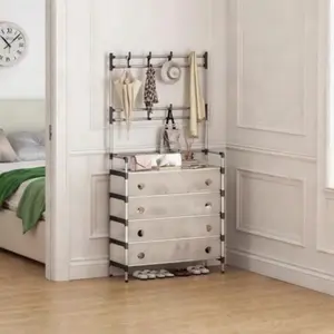 Freestanding coat rack, 3-in-1 multifunctional shoe rack, coat rack and storage rack with 8 hooks, suitable for entrance halls, corridors, living rooms, bedrooms organizer