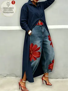 Long Split Shirt, Loose Fit Slimming Collar Design, Versatile Sun Protection Top, Multiple Colors Available, Fashionable Long Sleeve Blouse, Boho Casual